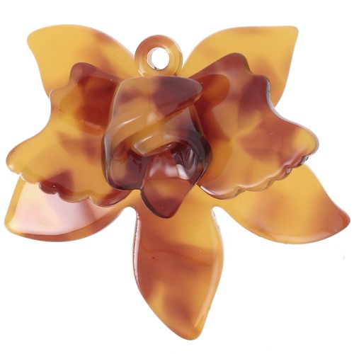 37x41mm Flower in relief pendant acetate Tortoiseshell - Caramel - Brown