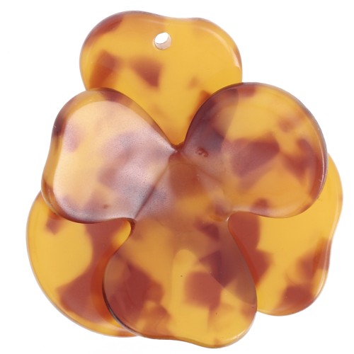 41x40mm Flower in relief pendan acetate Tortoiseshell - Caramel - Brown