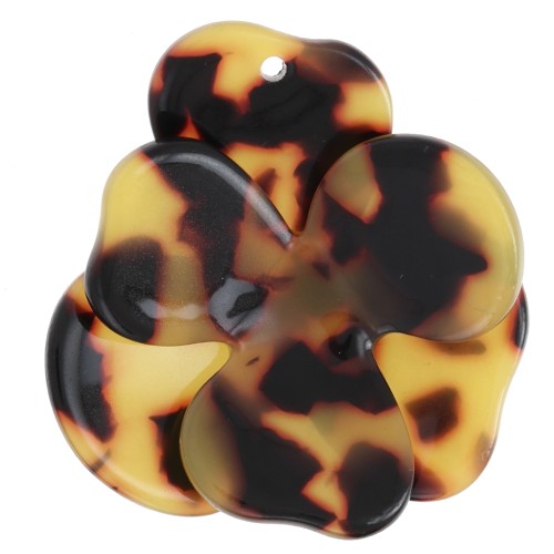41x40mm Acetate Flower Relief Pendant - Tortoiseshell - Brown - Black
