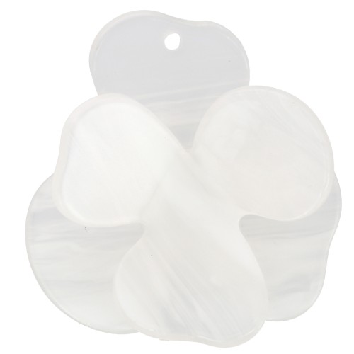 41x40mm Acetate Relief Flower Pendant - White Marble x1