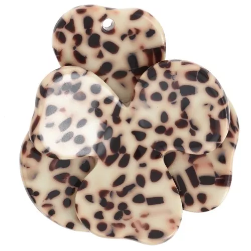 41x40mm Acetate Flower Relief Pendant - Mottled Brown - Cream x1