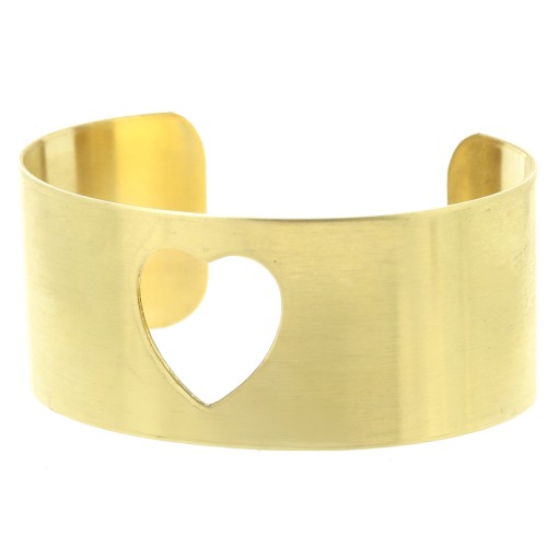 28.5x150mm Cuff bracelet with openwork heart to decorate - Rough Brass x1