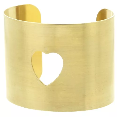 49x150mm Cuff bracelet with openwork heart to decorate - Rough brass x1