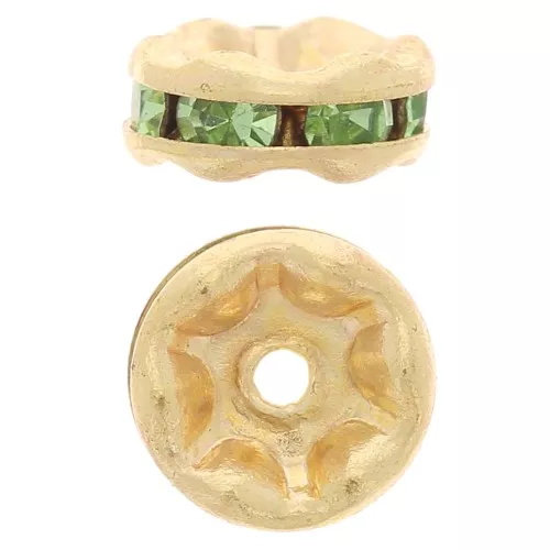 Rhinestones Rondelle 6mm Gold tone/Peridot x4