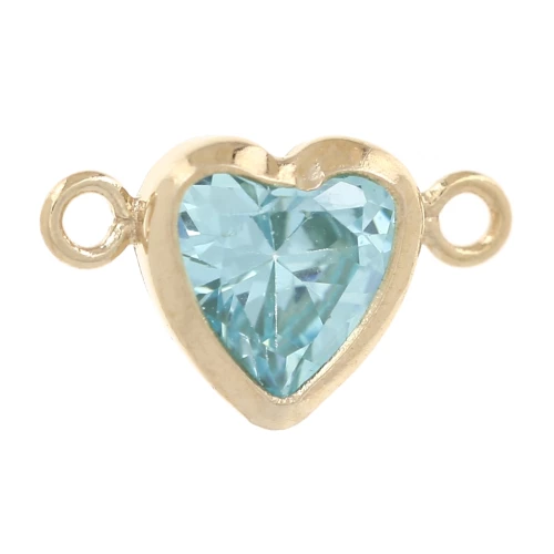 Horizontal heart spacer 9x5.5mm with CZ - Gold filled (gold filled) Aquamarine