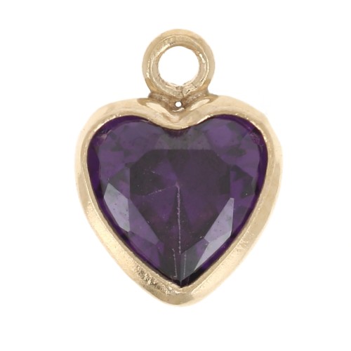 Heart Charm 7x5.5 mm Zirconium Oxide - Gold filled (gold filled) - Amethyst