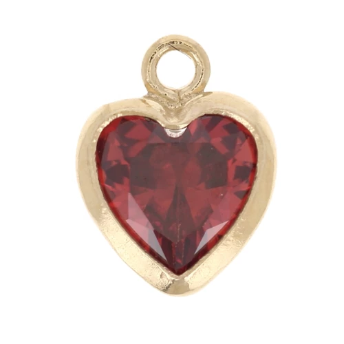 Heart Charm 7x5.5 mm Zirconium Oxide - Gold filled (gold filled) - Ruby