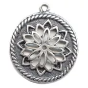 Flower pendant 38mm Old silver tone x1