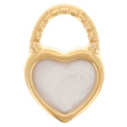 14.5x10mm heart lock charm with epoxy resin - Fine gold plated - Pearl white x1