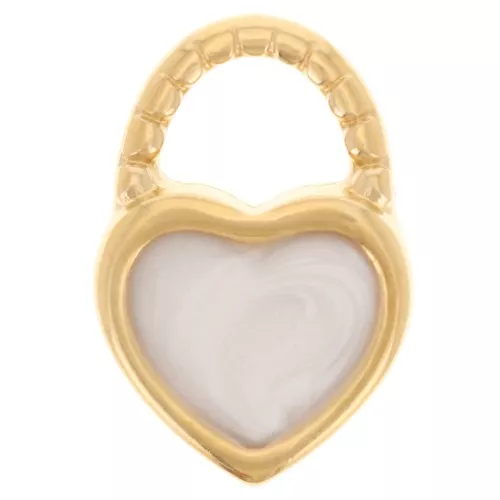 14.5x10mm heart lock charm with epoxy resin - Fine gold plated - Pearl white x1