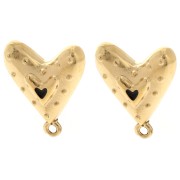 20x17mm Heart earstuds with epoxy resin - Fine gold plated - Black x2|raw }}