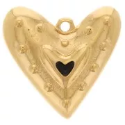 22x24mm Heart pendant with epoxy resin - Fine gold plated - Black x1