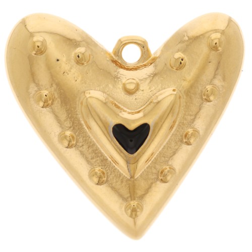 22x24mm Heart pendant with epoxy resin - Fine gold plated - Black x1