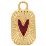 23.5x13mm rectangle pendant with epoxy resin heart - Fine gold plated - Red x1|raw }}