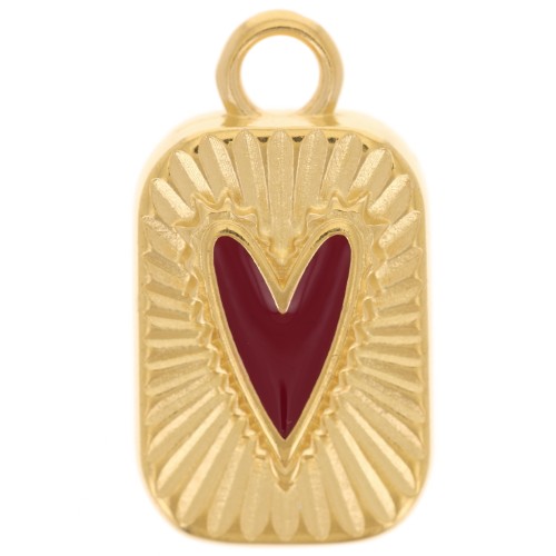23.5x13mm rectangle pendant with epoxy resin heart - Fine gold plated - Red x1