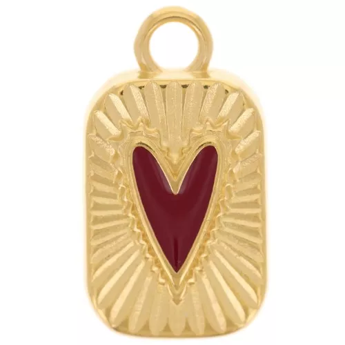 23.5x13mm rectangle pendant with epoxy resin heart - Fine gold plated - Red x1