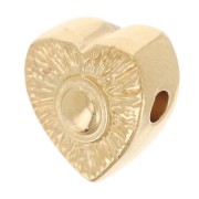 10x9mm Ribbed heart bead with epoxy resin round - Fine gold plated - Red x1