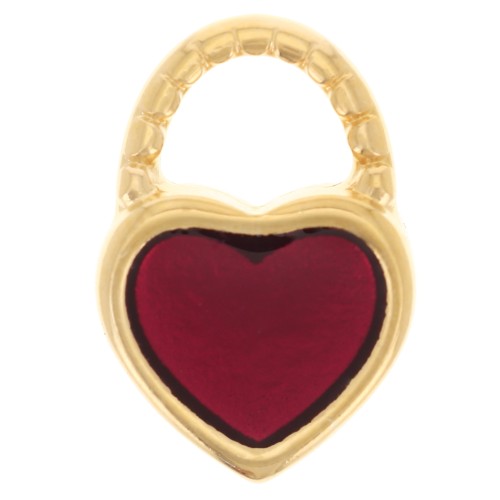 14.5x10mm Charm heart padlock with epoxy resin - Fine gold plated - Red x1