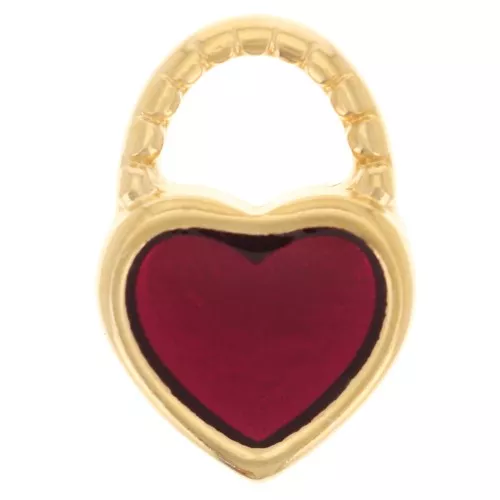 14.5x10mm Charm heart padlock with epoxy resin - Fine gold plated - Red x1