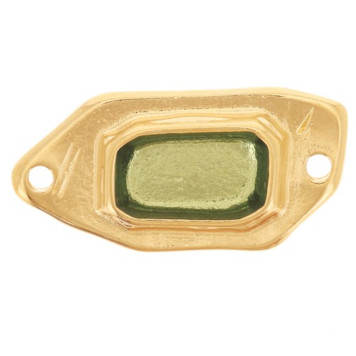 22x11mm Irregular spacer stained glass effect epoxy resin Fine gold plated - Green