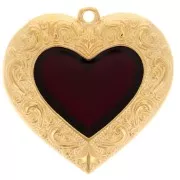 31.5mm heart pendant with stained glass effect epoxy resin - Fine gold plated - Red