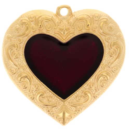 31.5mm heart pendant with stained glass effect epoxy resin - Fine gold plated - Red
