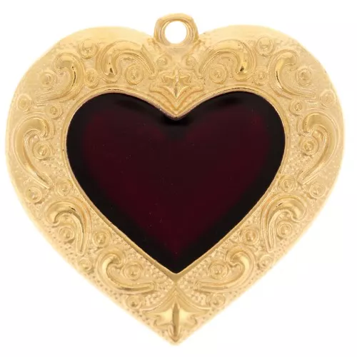 31.5mm heart pendant with stained glass effect epoxy resin - Fine gold plated - Red