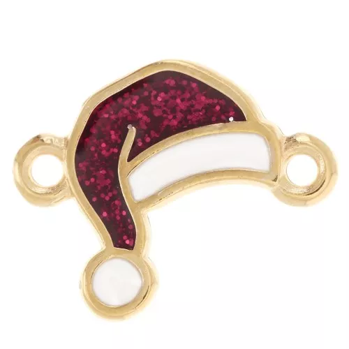 16.5x12mm Christmas hat spacer epoxy resin - Fine gold plated - Glitter red x1