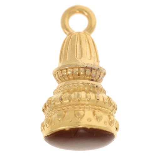 28x13mm Ethnic pendant with epoxy resin - Fine gold plated - Brown x1