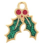 15.5x14mm Holly leaf charm epoxy resin - Fine gold plated - Glitter green x1|raw }}