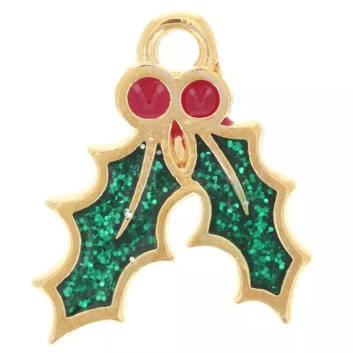 15.5x14mm Holly leaf charm epoxy resin - Fine gold plated - Glitter green x1