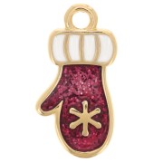 18x9mm Christmas glove charm with epoxy resin - Fine gold plated - Glitter red x1|raw }}