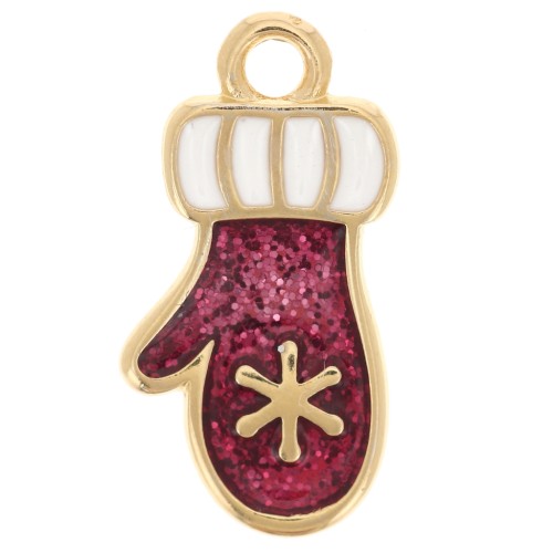 18x9mm Christmas glove charm with epoxy resin - Fine gold plated - Glitter red x1