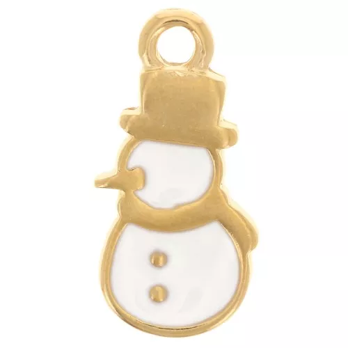 18x9mm Snowman charm with epoxy resin - Fine gold plated - White x1
