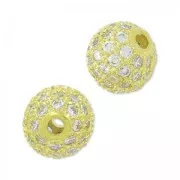 Round with rhinestones 8mm golden tone/Crystal x1