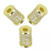 Tube with rhinestones 9x6 mm gold tone/Crystal x1