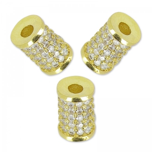 Tube with rhinestones 9x6 mm gold tone/Crystal x1