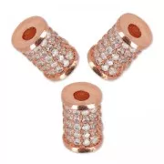 Tube with rhinestones 9x5.5 mm gold tone rose/Crystal x1