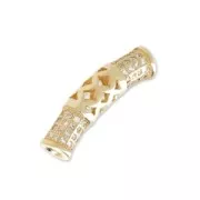 Tube strassé et ajouré 22x4.5 mm gold tone rose/Crystal x1