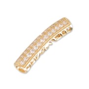 Tube strassé et ajouré 27x6 mm gold tone rose/Crystal x1