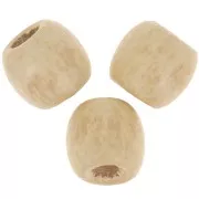 Oval beads with big hole in wood 17x15 mm Natural varnished x20