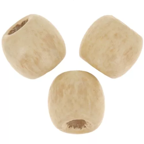 Oval beads with big hole in wood 17x15 mm Natural varnished x20