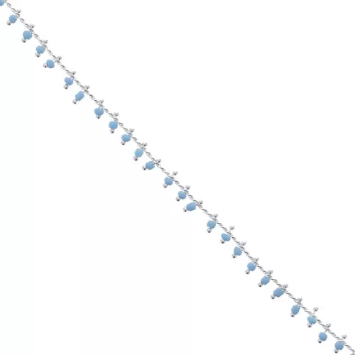 Chain with seed beads 1.7 mm Light Turquoise/silver tone x 50cm