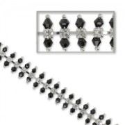 Rhinestones Chain and faceted beads 13 mm Jet/Crystal/silver tone x 50|raw }}
