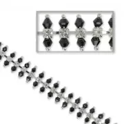 Rhinestones Chain and faceted beads 13 mm Jet/Crystal/silver tone x 50