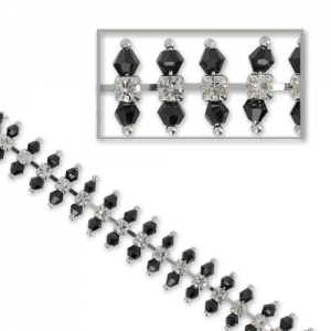 Rhinestones Chain and faceted beads 13 mm Jet/Crystal/silver tone x 50
