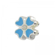 Enameled slip bead for 5mm band Crystal/Bleu/silver tone x1