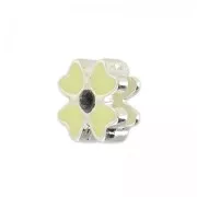 Enameled slip bead for 5mm band Jet/Cream/silver tone x1