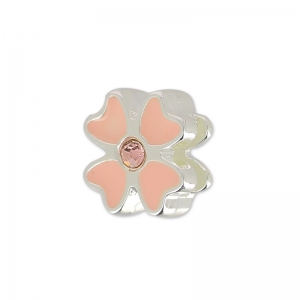 Enameled slip bead for 5mm band Light Rose/silver tone x1