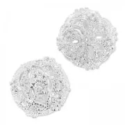 Round filigreed with rhinestones 13 mm silver tone/Crystal x1